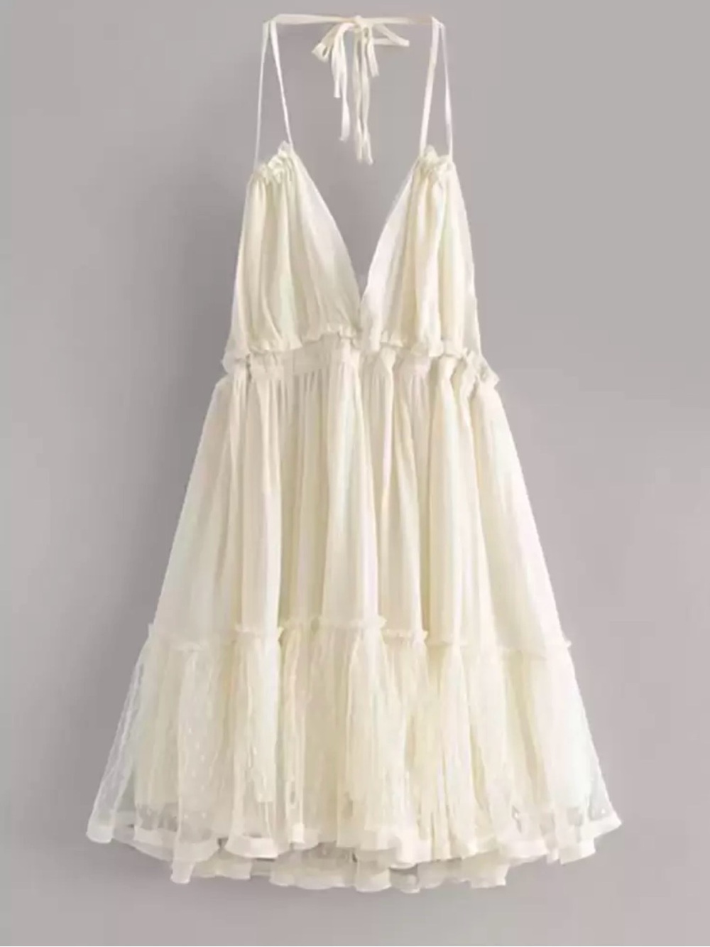 Cream Halter Ruffle Tiered Midi Dress